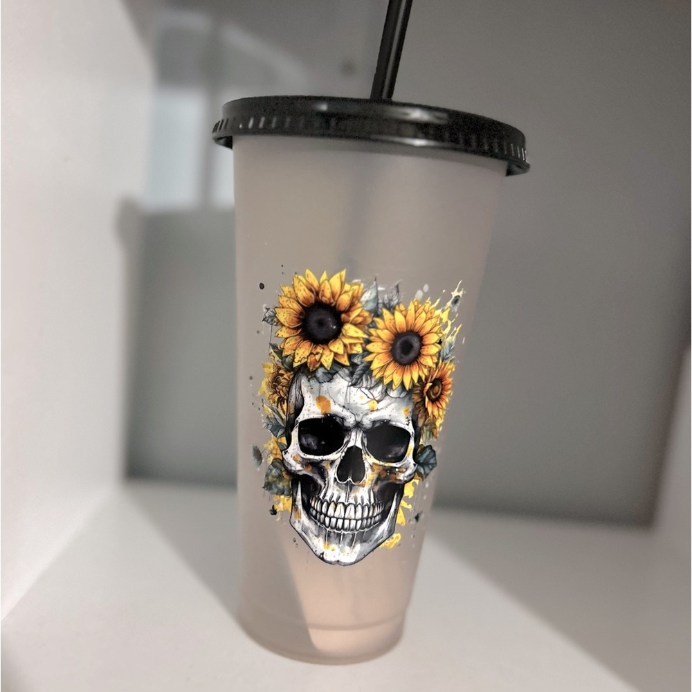 24 oz NEW Handmade Black Skull Cup